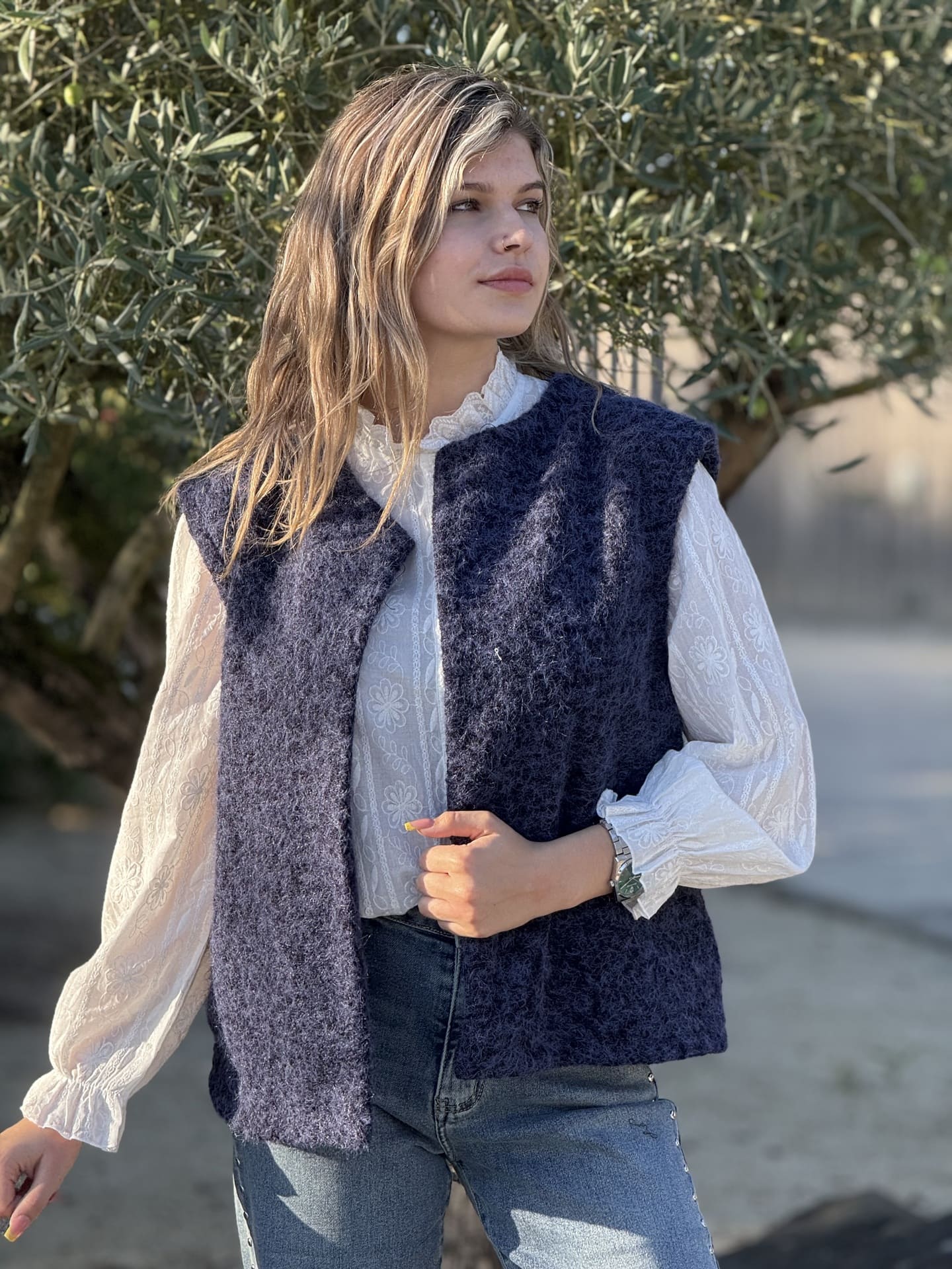 Pélagique Shuraba passionné gilet bleu marine femme grosse maille Comité Omettre