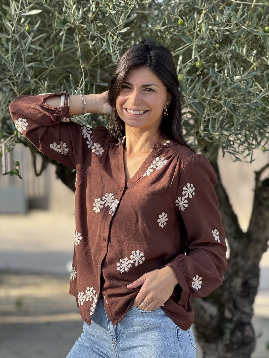 Chemisier Claudia, à manches longues brodé