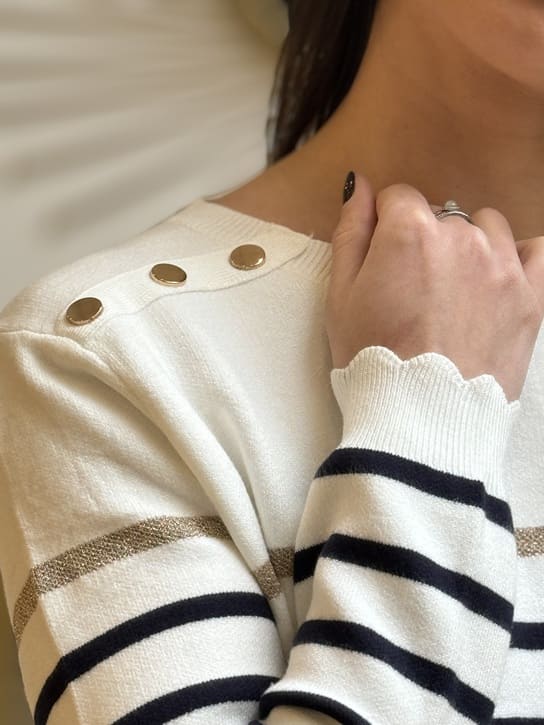 Laine Pull Mariniere Femme Boutons Pull Marinière Tout Doux, Col